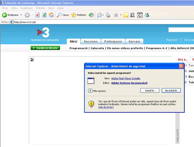 Pantalla on s'ha d'acceptar el bot&oacute; "Instal&middot;la"