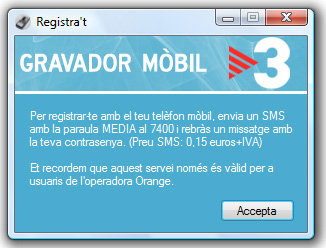 Missatge de registre de Gravador m&ograve;bil tv3
