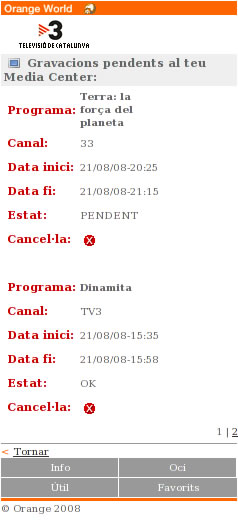 Gravacions pendents al teu Media Center