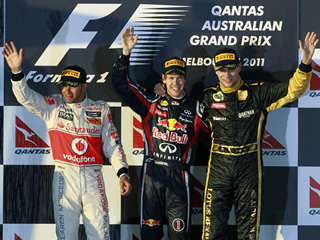 Hamilton, Vettel i Petrov, al podi d'Albert Park. (Foto: Reuters)